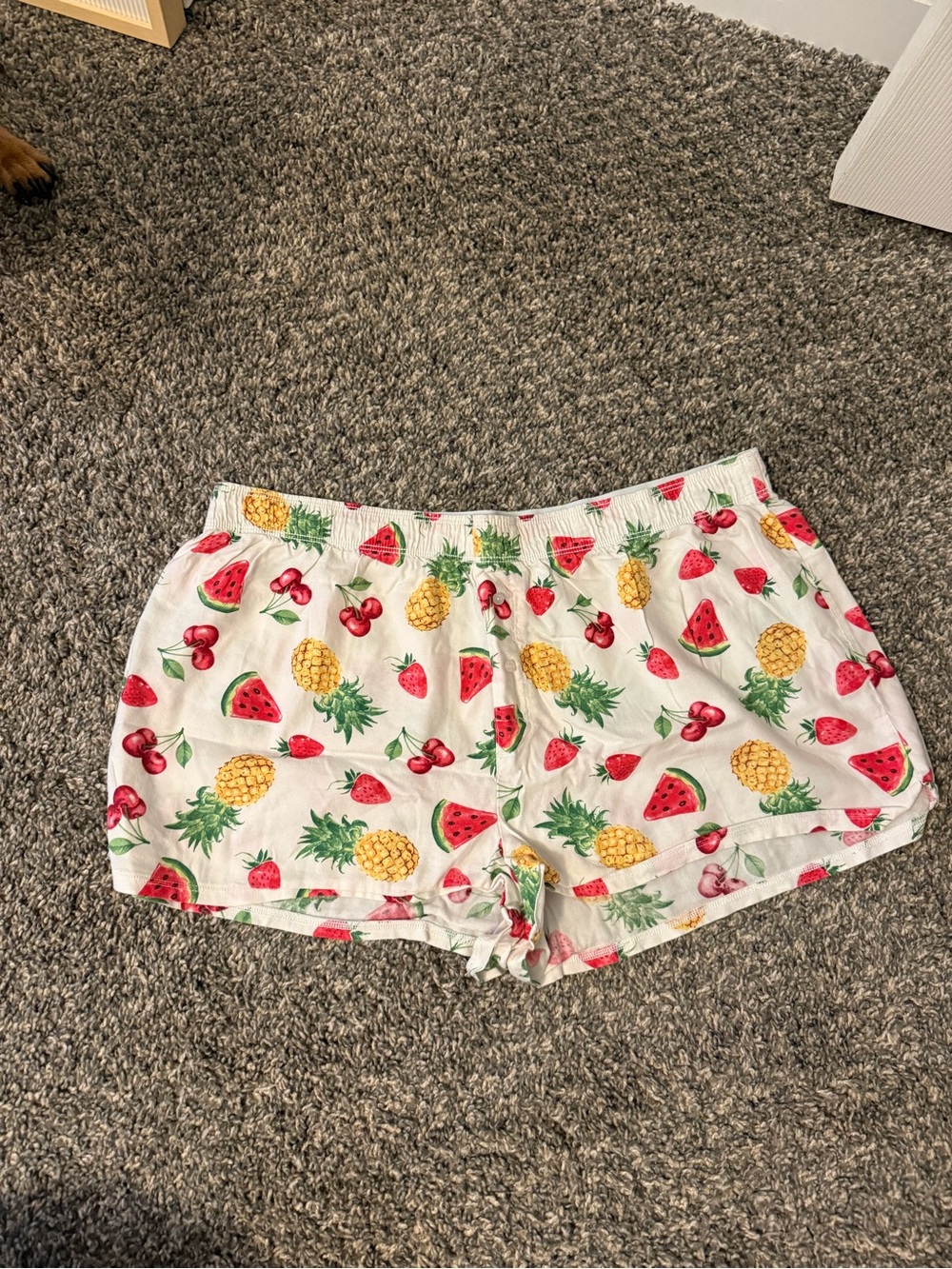 PINK Victoria's Secret White Fruit-Print Lounge Shorts